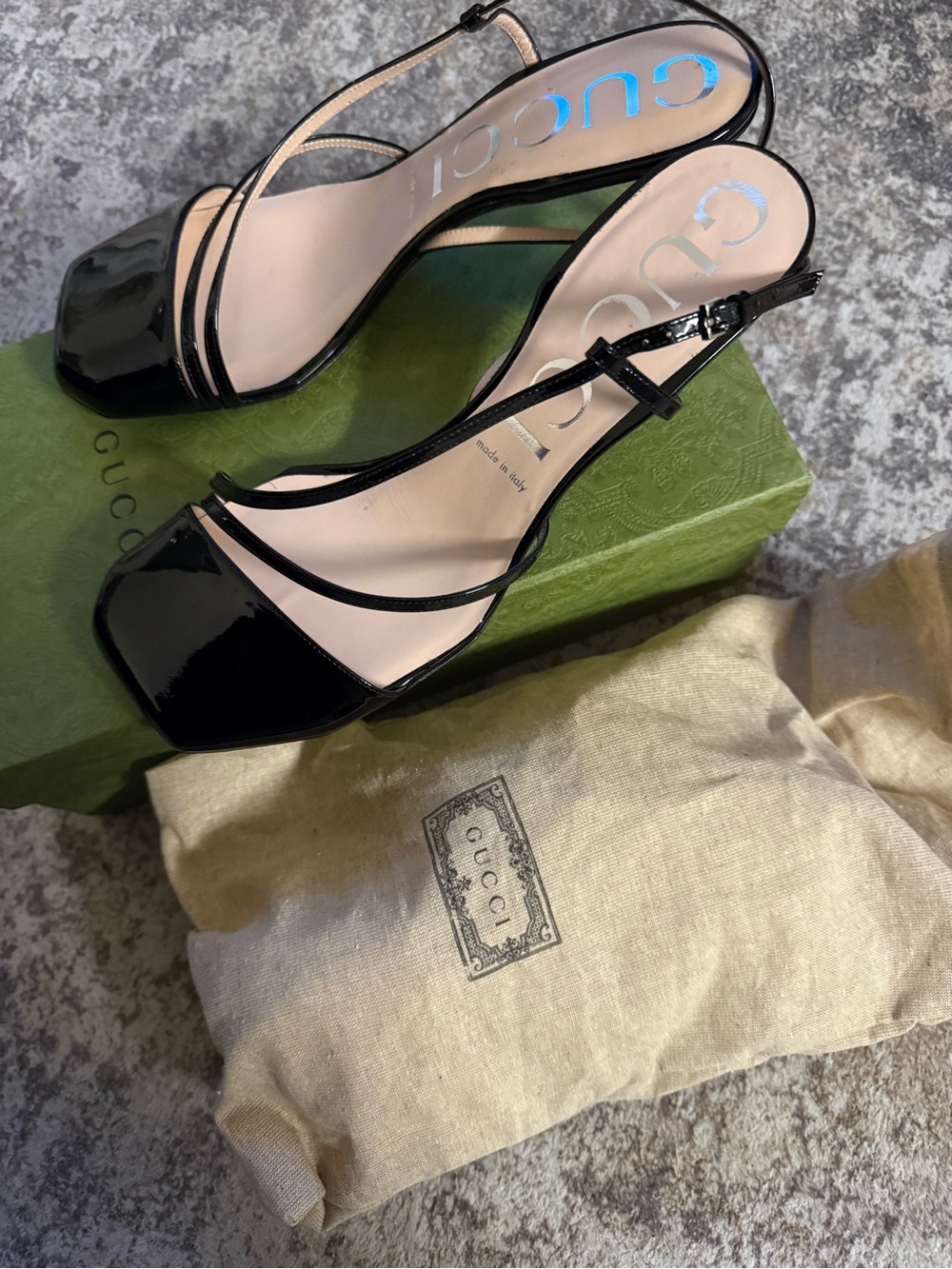 NWT Trendy GUCCI Vitello Vernice Black Patent Leather Slingback Heel size 40.5 - Picture 5 of 10
